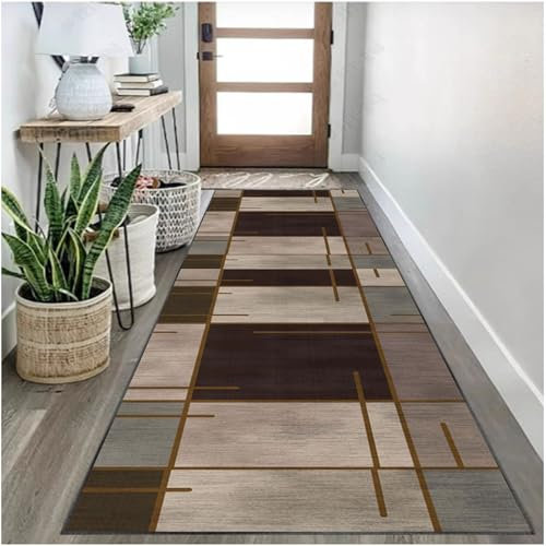 Alfombra de Pasillo Larga - Alfombra Antideslizante Geometría Moderno - Pelo Corto - Alfombras de Pasillo Por Metros - Alfombra Lavable Lavadora - 40 x 60 cm Alfombras Entrada para Pasillos Largos