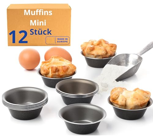 Mini Muffins backform puddingform souffle tortenform cupcakes blech pastel nata förmchen | Mini quiche tarteform klein pie | Antihaftbeschichtung BPA-frei | 12 Stück