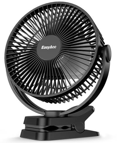 EasyAcc Ventilatore da Tavolo 10000mAh Ventilatore a Morsetto 8 Pollici Silenzioso Ventilatore da Soffitto [5 Velocità/Rotazione a 360°/può Caricare Smartphone] per Golf Cart, Ospedali, Campeggio Casa