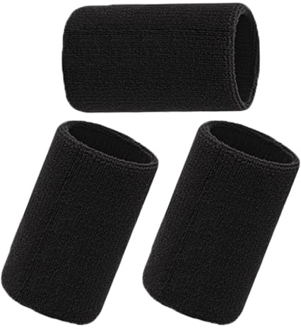 wiiAiloo Sweat Bands for Wristbands 15x8cm（6Inch）Wrist Bands Extended, Wristbands Sweatbands Absorbent For Running Gym Sports Tennis, Sweatbands for Women Cotton，Wrist Sweat Bands Men Black,（3 Pack）