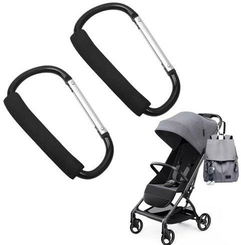 2 Pack Baby Large Pram Clip,Aluminum Baby Pram Hooks Large,Ba by Buggy Clips,Carabin er Hooks,Heavy Duty Pushchair Hook Clips for Pushchair Stroller Shopping Bag Hook and Hanging Diape