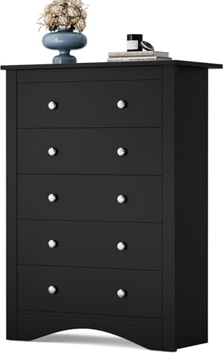 YESHOMY Tall Dresser for Bedroom with 5 Drawers, Modern Chest of Drawers, Wooden Dressers, TV Stand for Living Room,Closet, Hallway (Black)