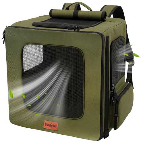 Vivifying Dog Backpack Carrier – 42x38x27cm for Pets Under 8.5kg, Breathable Dog Cat Carrier with Mesh Windows, Heavy Duty Hands-Free Carrier for Hiking, Camping& Outdoor Walks (Green)
