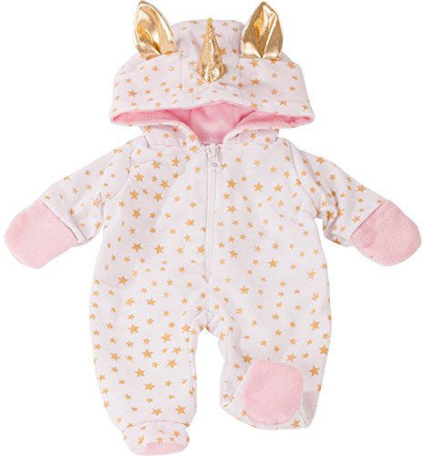 Götz 3402913 Onesie Einhorn - Einteiliger Puppen-Overall Puppenbekleidung Gr. M - Bekleidungs- und Zubehörset für Babypuppen 42-46 cm