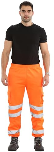 shelikes Mens Hi Vis Viz Two Tone JOGGING BOTTOMS Combat Trousers Workwear JOGGERS (MEDIUM, ORANGE)