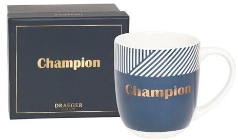DRAEGER PARIS | Mug bleu en céramique Champion | Idée Cadeau Mug Humour pour Collègue, Frère, Ado, Ami, Partenaire | Tasse originale avec Coffret Cadeau