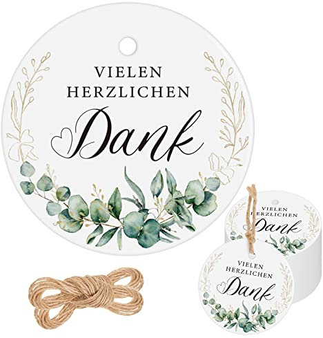 100 Stück Vielen Herzlichen Dank Geschenkanhänger 5 cm Dankeschön Etiketten Anhänger mit Blatt Mustern Runde Papieranhänger mit Schnur für Hochzeit Baby Shower Geburtstag Geschenkverpackung