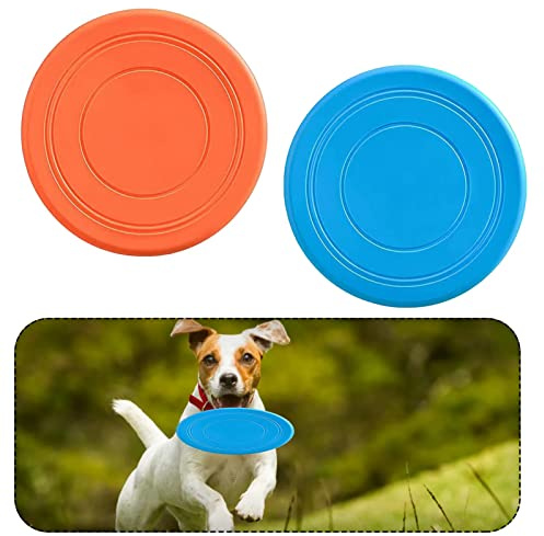 Bansusu Dog Frisbee Toy Set, 2-Pack Non-Toxic Rubber Flying Discs, Durable & Floatable, 7 Inch Dog Frisbee Indestructible for Outdoor Fun, Training, and Exercise (Blue, Orange)