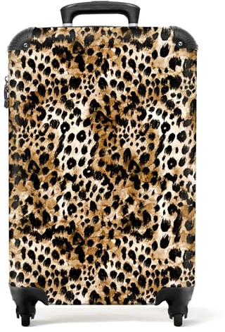 NoBoringSuitcases.com® Koffer Handgepäck Trolley Rollkoffer Kleine Reisekoffer mit 4 Rollen - Leopardenmuster - Braun - Tiermuster - Tiere - Design - Cabin Size < 55x40x23 cm & 55x40x20 cm