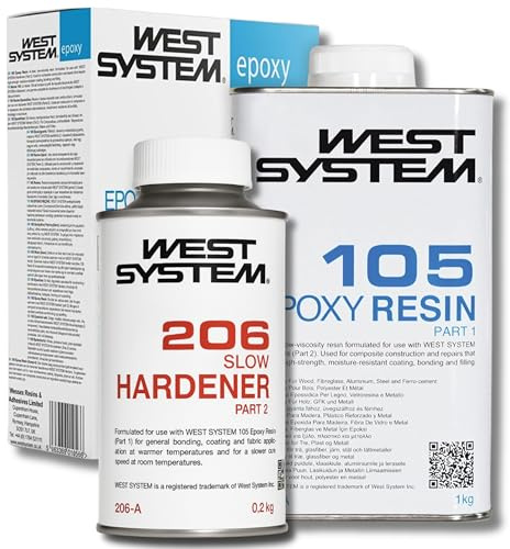 WEST SYSTEM Epoxy Resin and Hardener - 105/206 A Pack - Marine Grade Epoxy for Wood, Metal & Fibreglass, Suitable for Outdoor Use, Furniture & DIY – Ideal for Polyester Surfaces & Gap Filling