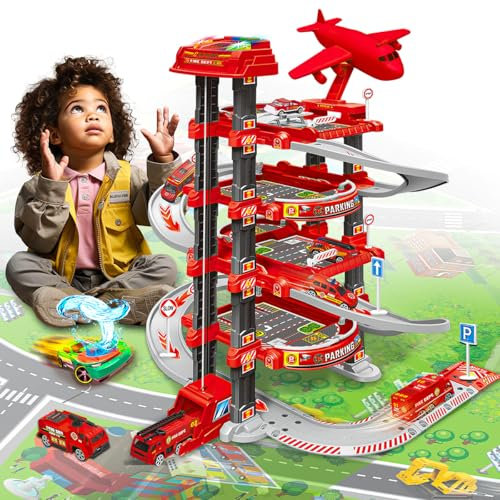 Xwin Sportseries Spiral Parking Garage Toy Set for Kids 4 Storey Parking Lot Playset Preschool Car Games Toys Kids Vehicle Race Car Ramp Track Toy for 5+ Year Birthday