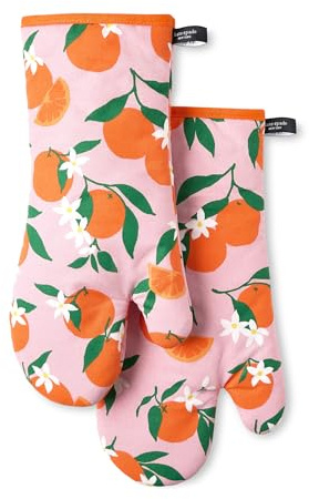 kate spade new york Squeeze The Day Oven Mitt 2-Pack Set, Heat Resistant, 100% Cotton, Orange/Pink, 7x13