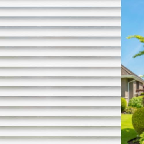 Qualsen Window Film Privacy Film for Glass Windows, Matte White, 30x120cm | Frosted Window Films Stripe Patterned with Tools, Non Adhesive Static Cling Anti UV, for Office, Home, Kitchen