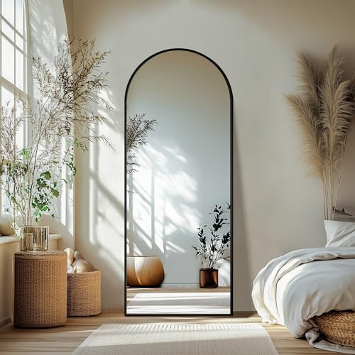 Delma Full Length Mirror, Large Floor Mirror for Wall, Bedroom, Bathroom, Living Room with Aluminium Frame (Stand, Arch 69x24, Black)