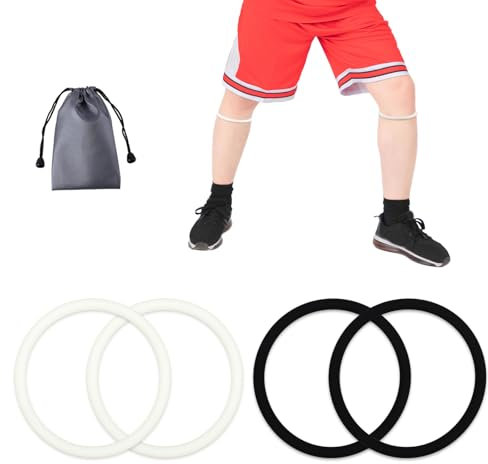 Gosknor 4uds Correas Soporte Tendón Rotuliano Silicona, Rodilleras Transpirables para Baloncesto Soporte Estabilizador Rótula con Bolsa Almacenamiento para Hombres y Mujeres (Negro, Blanco Luminoso)