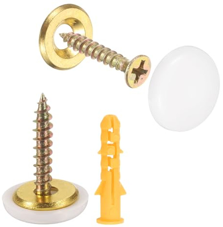 uxcell 12 Pcs 16.8 mm Decorative Caps Cover Nails, Zinc Alloy Screw Covers Caps Mirror Fixing Screws for Mirrors, Coffee Tables, Wooden or Glass Furniture, White