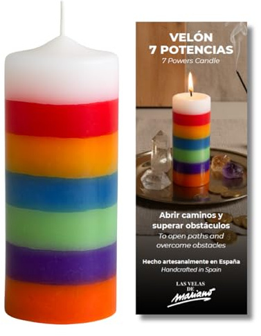 Las Velas de Mariano Velón de Oración Artesanal, 14 cm x 5,5 cm, para Rituales y Protección (7 Potencias)