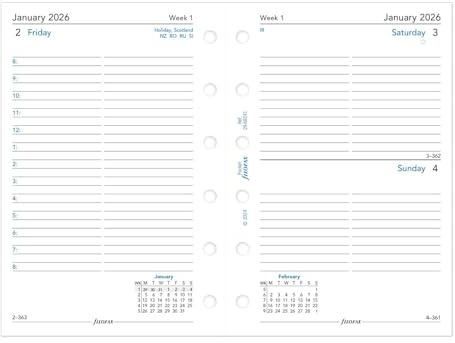 Filofax Recambio de agenda de calendario, tamaño de bolsillo, día en una página con citas, rayado, papel blanco, inglés, 2026 (C68241-26)