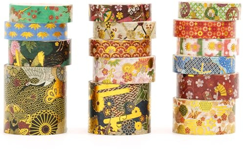 Songdao 15 rullar, japansk Sakura Washi-tejp, set, traditionell kimono, dekorativa maskeringstejp, färgstark för konst, gör-det-själv-hantverk, dagbok, planerare, scrapbook, förpackning (stil 3)