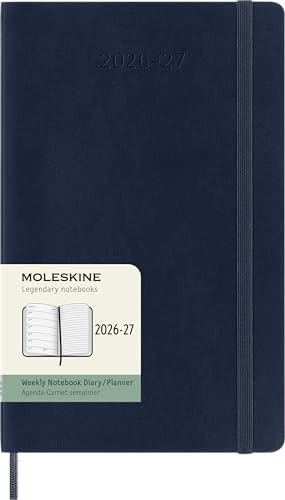 Moleskine Veckokalender 2026–2027 – 18-månaders kalender med anteckningsområde, mjukt omslag och gummibandslås, färg safirblå, storformat 13 x 21 cm