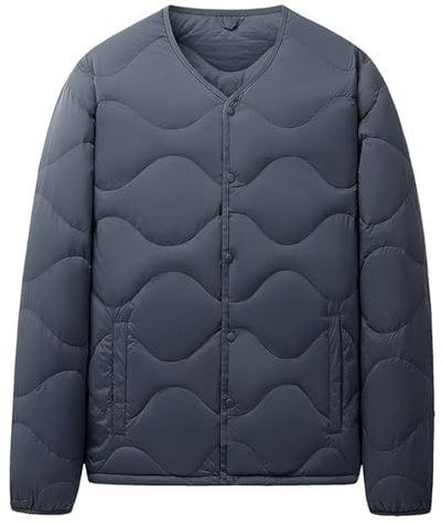 Piumino Uomo Sottogiacca 100 Grammi Leggero in Piuma D'Anatra Bianca con Collo Alto Giacca Imbottita Trapuntata Vento Giubbotto Invernale Termico Bomber Elegante Curvy per Lavoro Trekking Sportiva,S