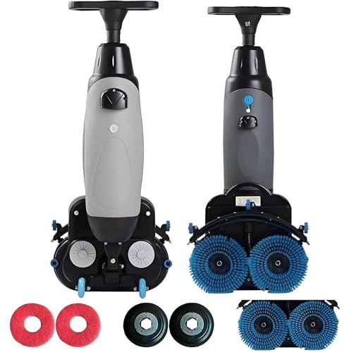 MLYYYDSS Laveuse De Sol Professionnelle, Largeur De Nettoyage De 45 cm, Capacité De Nettoyage De 13 000 Pi²/H, 360 Nettoyage en Profondeur RPM, Double Brosse, Autolaveuse électrique Grey