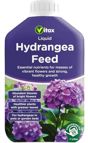 Vitax Hydrangea Feed Liquid 1L – Specialist Concentrated Fertiliser with Iron & Manganese – Prevents Yellow Leaves – Boosts Vibrant Blooms – Makes 225L – All Varieties Pots Beds & Peat-Free Compost