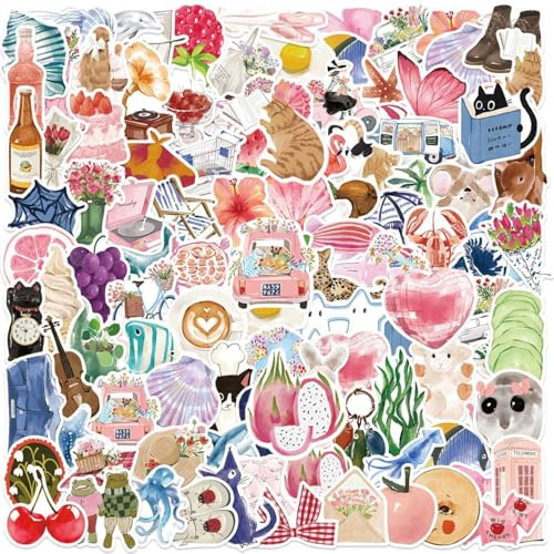 100Pcs Aesthetic Stickers, Cute Watercolor & Vintage Pink Designs, Waterproof Vinyl Decals for Water Bottles, Laptops, Journals & Scrapbooking, Unique Girls Coquette Stickers