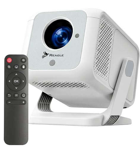 Reagle R-MOVIELUM-P31 Projektor Full HD 1080p med 4K-stöd, 420 ANSI LED-projektor Bärbar 130 Tum, Android 14 Wi-Fi 6 Bluetooth 5.4 Autofokus Keystone HDMI USB Smart TV 180° Roterbar Hemmabio Miracast