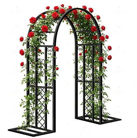Arche à rosiers métal 140x230 cm, Arceau de Jardin autoportant, Treillis et Support pour Plantes grimpantes, pergola déco pour extérieur, terrasse, Mariage et cérémonie (Noir)