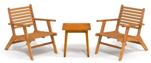 Qnhdfrt Set da bistrò in legno massello di acacia, 3 pezzi, set di mobili da giardino per terrazza e balcone, con 2 sedie e tavolino, mobili in legno robusto per esterni