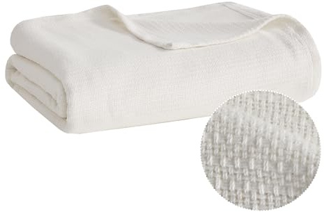 Madison Park Freshspun Basketweave Premium Soft Cozy Luxury Cotton Blanket For Bed, Couch or Sofa, King, Cream