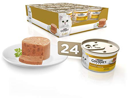 GOURMET Gold Terrine, Comida Húmeda para Gato Adulto, Paté de Pollo, Pack de 24 Latas de 85 g