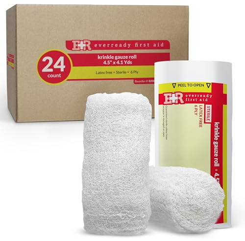 Ever Ready First Aid Sterile Krinkle Kerlix Type 4 1/2 x 4.1 Yds, Latex Free, 6 PLY, Gauze Bandage Roll - 24 Count