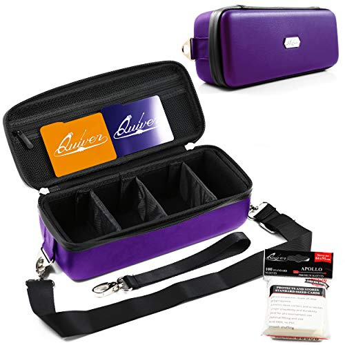 Quiver Time Purple Bolt Card Carrying Case fits PM Cards and other TCG Games - Storage Bag for Playing/Trading Cards and Deck Box (Straps, Dividers & 100 Apollo Card Sleeves)