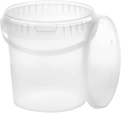 BenBow Eimer mit Deckel 1l transparent 20x 1 Liter - lebensmittelecht, stabil, luftdicht - Plastikeimer mit Henkel - leer