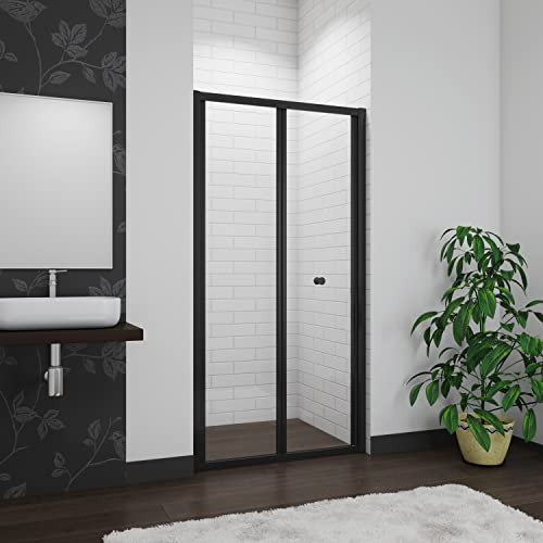 Bathroom Matt Black 900mm Bi Fold Shower Enclosure Shower Door Screen Safety Glass 5mm