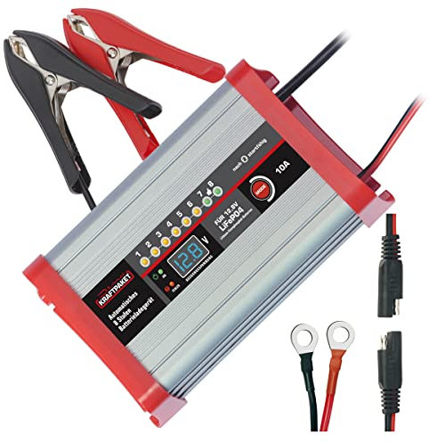 Dino KRAFTPAKET 10A-12.8V intelligentes und automatisches Batterieladegerät | Für LifePo4/LFP-Batterien | KFZ-Ladegerät für Lithium-Eisenphosphat-Batterien für Wohnmobil Wohnwagen, Boot, Auto