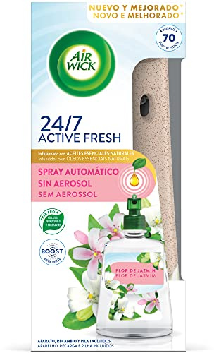 Air Wick Active Fresh Spray Automatico Sin Aerosol - Ambientador para casa con aroma a Flor de Jazmín - Aparato y recambio