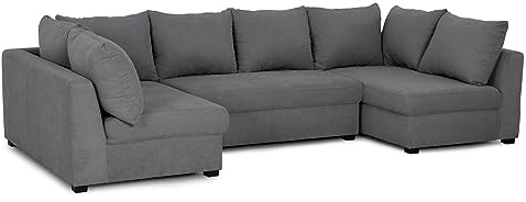 BUDWING Gael Sofá Modular 6 Plazas en Tela de Poliéster – Asientos de Firmeza Media Soft, Almohadas Sueltas – Estilo Moderno – 306x141x82 cm – Gris Oscuro