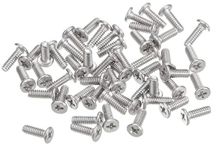 sourcing map Tornillos de Cabeza Redonda Plana M1,4-0,3x4mm 100uds, Tornillos de Máquina de Accionamiento Phillips de Acero Inoxidable 304, Sujetador de Hardware para Conexión de Muebles