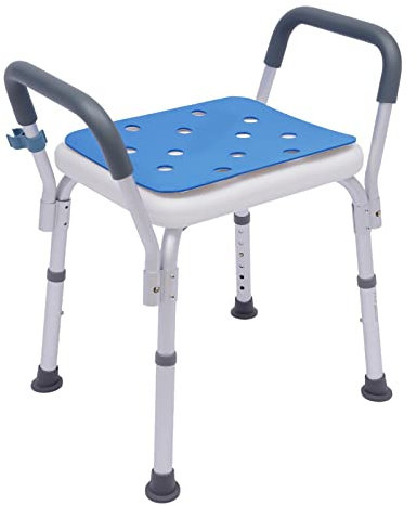 Tabouret de douche, avec accoudoirs amovibles, hauteur réglable de 37 à 49 cm, pour personnes âgées, femmes enceintes, handicapées