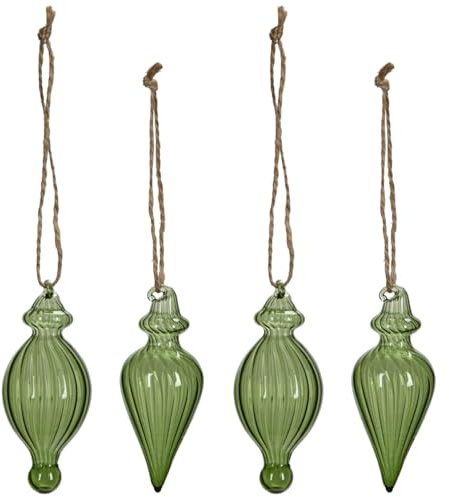 Weihnachtsbaumschuck 4er Set Weihnachtskugeln aus Glas - Grüner Christbaumschmuck Deko Fensterdeko Weihnachtsbaumschmuck zum Aufhängen - Ausgefallene Weihnachtsbaumkugeln Dekohänger Weihnachtsschmuck