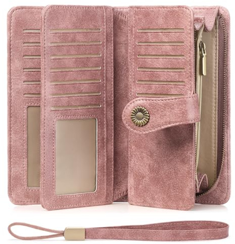 FALAN MULE Women's Wallet Leather RFID Blocking Large Capacity Trifold Ladies Wallet Wristlet Clutch Card Holder