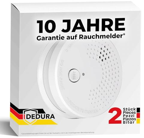 Rauchmelder 2er Set mit 10 Jahre Garantie BSI Zertifiziert nach DIN EN14604 inkl. 9V Batterie Rauchwarnmelder Brandmelder Feuermelder