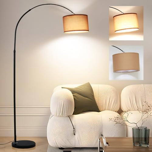 ANTENLICHT LUNA Bogenlampe Wohnzimmer Stehlampe I Inklusive LED E27 I Schwarzer Stoffschirm 33 cm I Fußschalter I Bogenleuchte Vintage geeignet für Schlafzimmer, Hotel