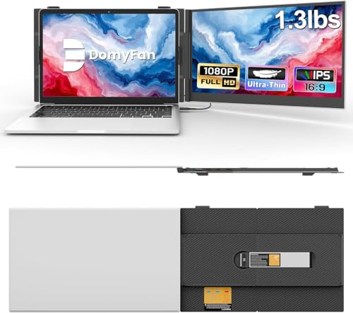 domyfan Écran Portable, Ultra-Léger 600g, Moniteur Portable 14 Double Écran Full HD 1080P, Moniteur pour Ordinateur Portable, Compatible Win, Mac, PS5, Switch, Plug & Play pour PC 13,3-17