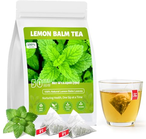Lemon Balm Tea, Natural Lemon Balm Herbal Tea Bags for Calming and Digestion Support Caffeine-free - (50 Count (Pack of 1)