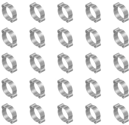 PATIKIL 25 Pack 17-20mm Double Ear Hose Clamp, 304 Stainless Steel O Clip Crimp Rings for Fuel Petrol Pipe Tube Fitting Connections, Silver Tone