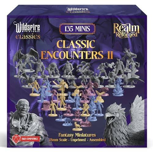 Classic Encounters II - 135 Monsters & Encounters for DND Miniatures Bulk for D&D Figures Minis, Dungeons Dragons, 28mm Unpainted DND Minis | RPG Tabletop Gaming | Pathfinder I Realm Reforged